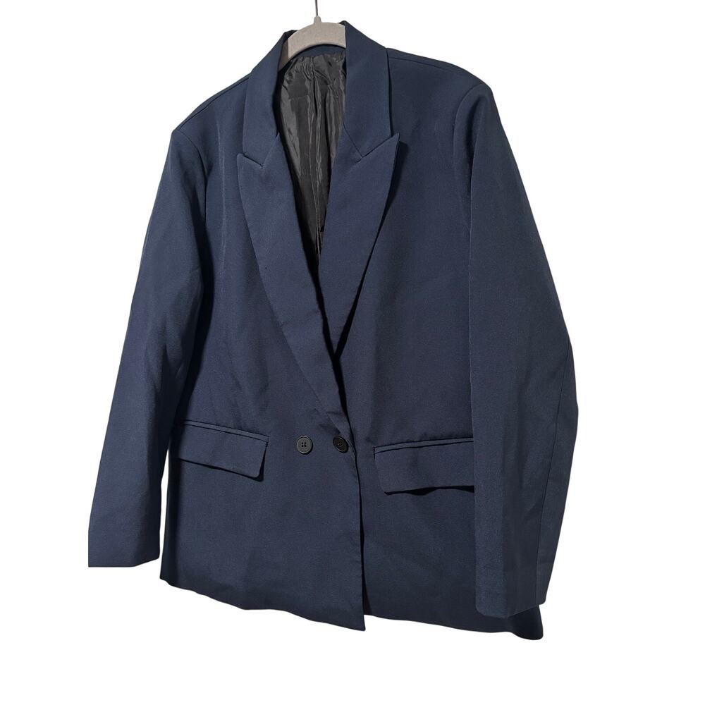 Women’s Navy Double Breasted Blazer Cotton Tailored Jacket Long Sleeve Size S - Picture 4 of 8
